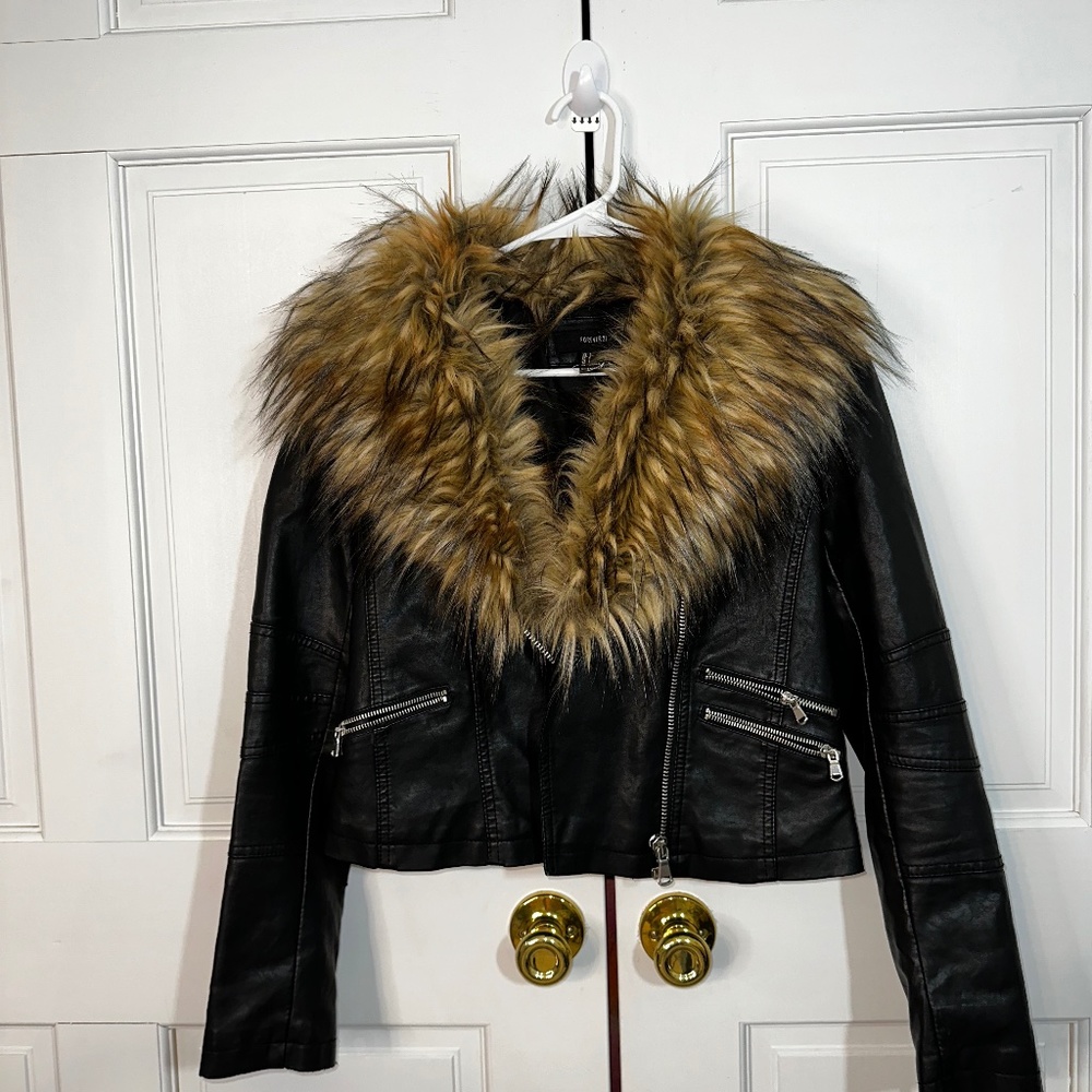Faux Fur-Trim Moto Jacket